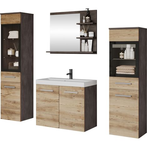 Ensemble de salle de bain Scientia IV, Matera gris + Châtaigne (1/5)