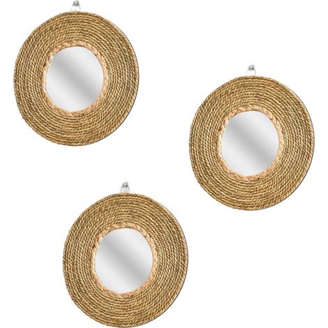 Lot de 3 miroirs muraux ronds en jonc de mer 25cm (1/3)
