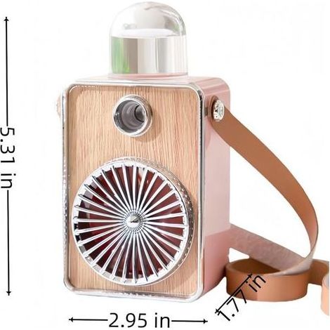 Tragbarer Outdoor-Ventilator mit Sprühnebelfunktion und Vintage-Lederkabel, Tischventilator mit rosa Nachtlicht (1/5)