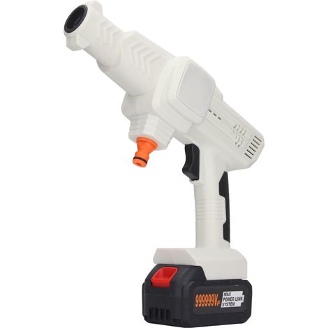 Nettoyeur de voiture sans fil blanc, portable pour une utilisation à domicile et en véhicule, rechargeable, pistolet à eau haute pression, batterie au lithium, machine de nettoyage sans fil, norme eur (1/5)