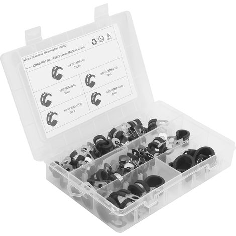 Jeu de 47 serre-câbles en acier inoxydable 304 de type R avec coussinets en caoutchouc (1/5)