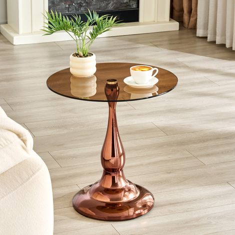 Table d'appoint ronde en verre trempé, socle métal (1/5)