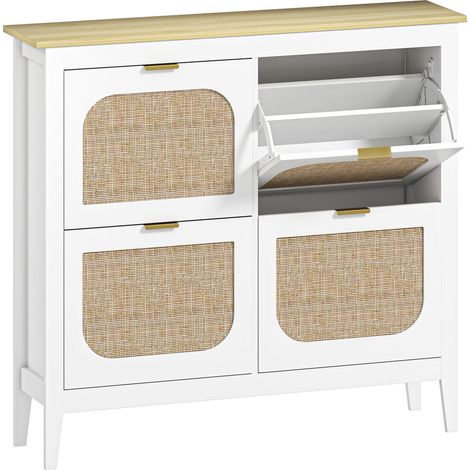 Meuble à chaussures Nonio style bohème rotin effet bois blanc compact 20 paires