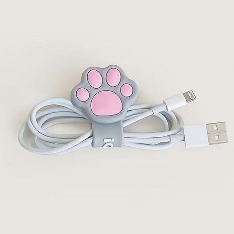 (Rose, 1 pièce) Organisateur de câbles en forme de patte de chat, enrouleur de câble d'écouteurs en silicone à spirale pour bureau et gestion des câbles de charge de téléphone (1/5)