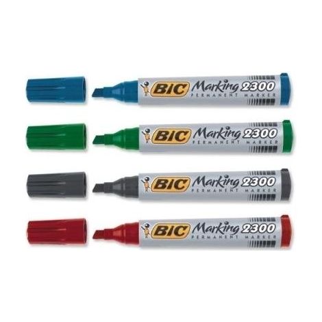 BIC Marking 2300 marqueur indélébile Pointe biseautée Noir, Bleu, Vert, Rouge 4 pièce(s)