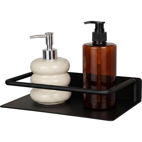Étagère Murale Aluminium avec Rebord 20cm–Petite Tablette Noir Salle Bain (1/5)