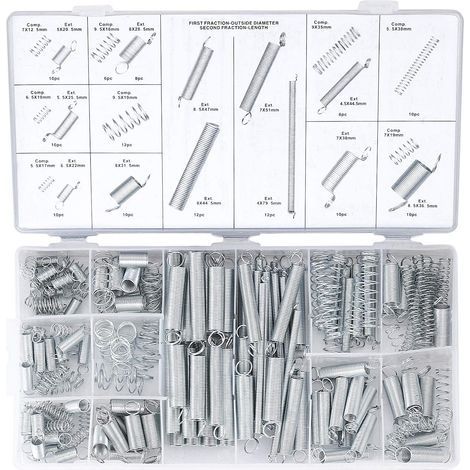 Ressort de Compression et Rallonge, Assortiment en Acier en Métal de Traction, Tension Pression et Goupilles Ressorts avec Boîte de Rangement - 200 Pcs (1/4)