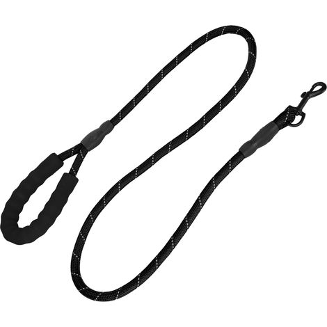 Laisse ronde réfléchissante en nylon résistant pour animaux de compagnie, adaptée aux chiens moyens et grands, noire (1/5)