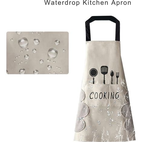 Tablier de cuisine pour femme avec une grande poche pour s'essuyer facilement les mains, imperméable, idéal pour la cuisine et la pâtisserie - Tablier de barbecue et de jardinage - blanc (1/5)