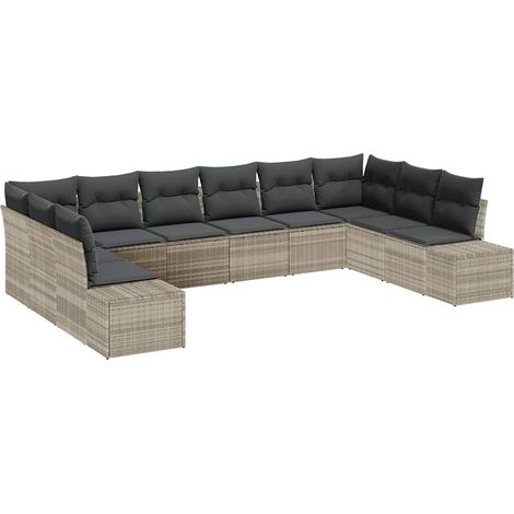 Maison Exclusive - Set Divano da Giardino 10 pcs Grigio chiaro polyrattan