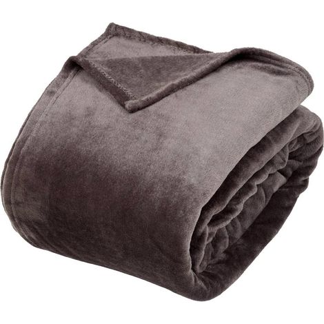 Plaid en Flanelle Uni "Ollis" 240x260cm Gris Foncé