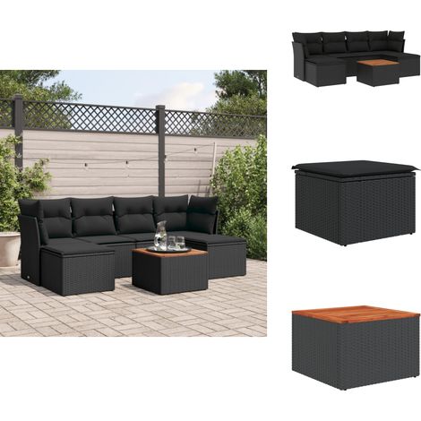 7-tlg. Garten-Sofagarnitur mit Kissen Schwarz Poly Rattan - Gartenmöbel - Outdoor Möbel - Rattan Gartenmöbel - PE-Rattan - Esstisch Set (1/5)