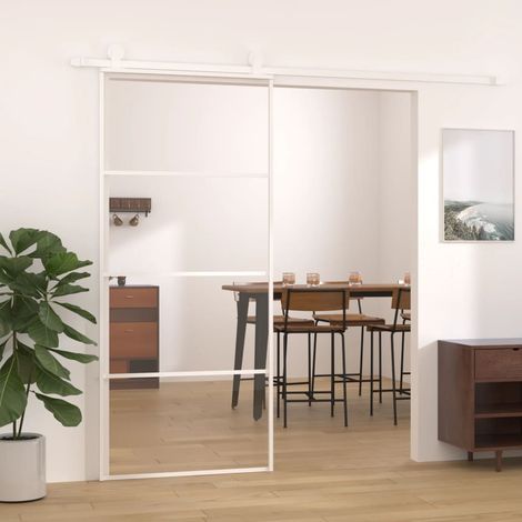 Schiebetür ESG-Glas und Aluminium 90x205 cm Weiß CFW903297 (1/5)