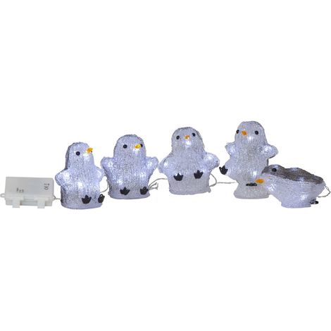 Star Trading Joli éclairage extérieur 'Crystalo' avec 5 pingouins, batterie + minuterie, blanc-gris, L 130cm (1/5)