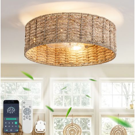 Ventilador de techo con luz 50x50x20 cm de ratán cobre, app y mando - CHICFURN (1/5)