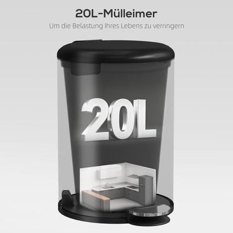 Poubelle cuisine 20L acier inoxydable antimicrobien, couvercle silencieux, pédale robuste, seau intérieur amovible, noir mat. (1/4)