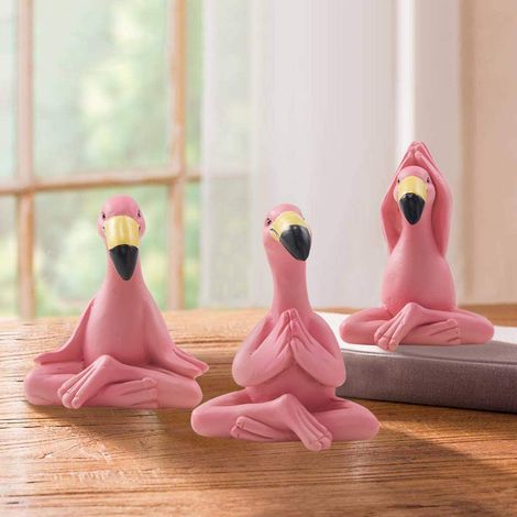 Mini figurines de flamants roses yoga - Statuettes féériques flamants roses pour jardin féérique ou décoration intérieure, cadeau pour maman, 6 cm de haut, lot de 3 (1/5)