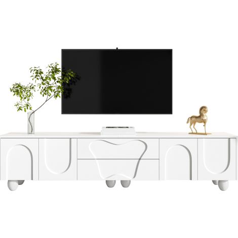 180 cm weißer TV-Schrank mit Holzbeinen – Ein minimalistischer und eleganter TV-Schrank mit viel Stauraum, einzigartigem Design und flexiblen Aufbewahrungsmöglichkeiten für ein stilvolles Wohnzimmer.