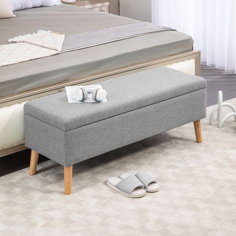 Panca contenitore 110 x 39 x 45 cm grigia, effetto lino, seduta sollevabile HAVRYA (1/5)