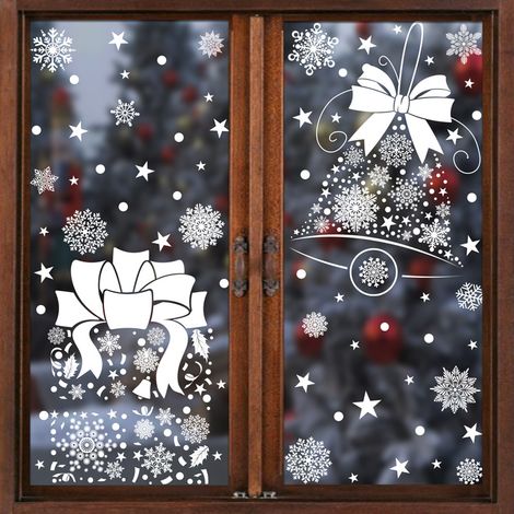 Autocollants de Noël, flocons de neige blancs, cadeaux, sapin du Père Noël, autocollants pour fenêtres, bonhomme de neige, chaussettes de Noël, rennes, décorations de fenêtres, autocollants statiques.