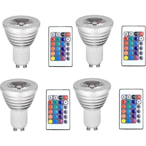 4 ampoules GU10 et 1 télécommande avec fonction mémoire, 4 modes d'éclairage dynamiques, projecteur, 17 couleurs (1/5)