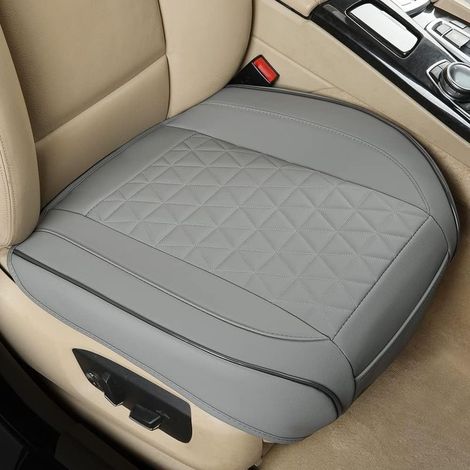 Housses de Siège Avant Voiture (2 pièces) – Cuir PU avec Design Matelassé Triangle, Antidérapant, Poche de Rangement  Taille Universelle pour 90% des Véhicules - Gris (1/5)