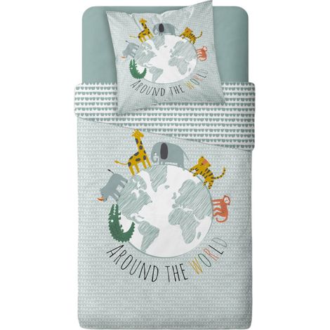 Parure de couette 140 x 200 "Around the World" Réversible 100% Coton / 57 Fils/cm² (1/4)