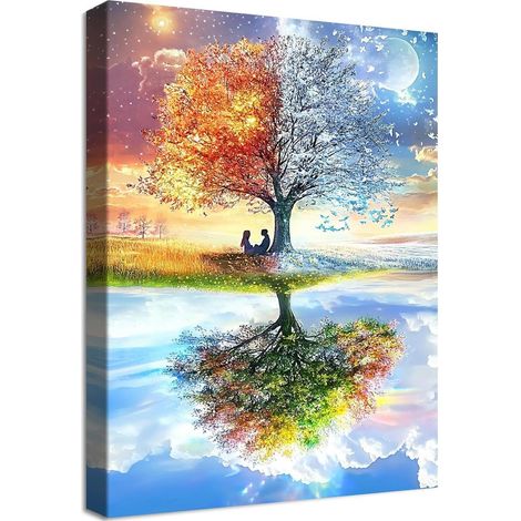 Leinwandbild 30L x 40B cm Fr&xFChling und Herbst Baum des Lebens (1/5)