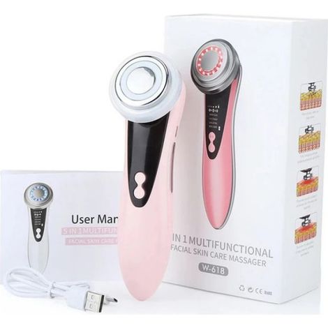 Appareil De Massage Facial - Ultrasons - Rechargeable - 4 Modes - Rose - 50,5 X 51 X 170 Mm - 350 Mah - 4 W