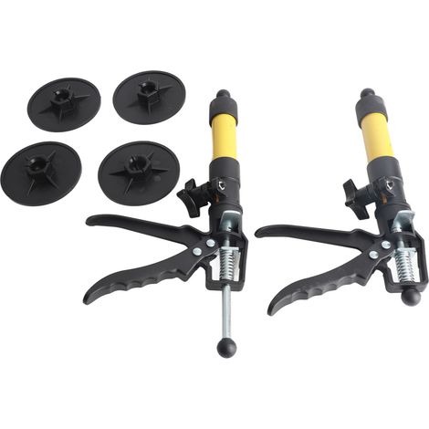 Juego de 2 niveladores de muebles de acero aleado, barra de soporte ajustable de 30 a 59 cm con base, capacidad de carga de 40 kg, color amarillo. (1/5)