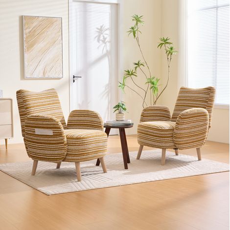 Fauteuil moderne en bouclé jaune moutarde 77 x 81 x 87 cm avec poche latérale (1/5)