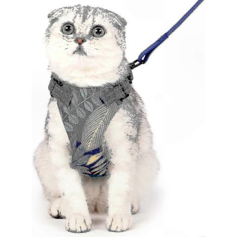 Harnais pour chat style hawaïen avec corde de traction et conception anti-rupture, taille M (1/5)