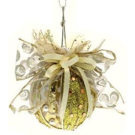 Sfera decorata con nastro per albero di natale - colore oro - decorazione addobbo natalizio