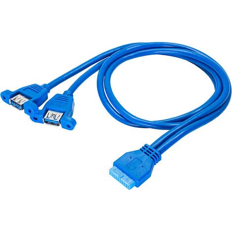 Adaptador USB Akyga AK-CA-62 de 19 pines - Divisor USB 3.0 de 2 puertos para carcasa, cable de 65 cm (1/4)