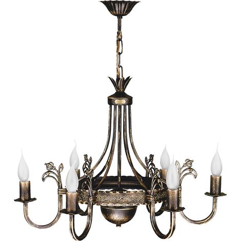 Lustre rétro chandelier bronze patiné 6xE14 11W Jupiter