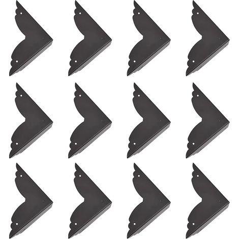 Lot de 12 protections d'angle décoratives en fer pour boîtes en bois - Noir (1/2)