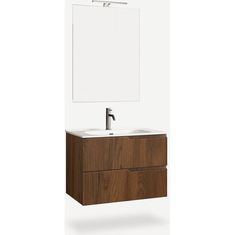 Hängender Badezimmer-Waschtischunterschrank mit Spiegel und Waschbecken Venere - Dunkelbraun