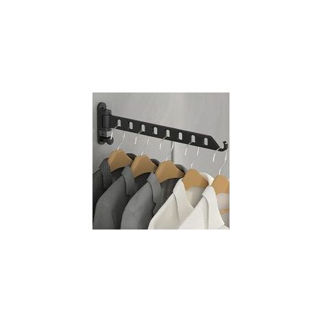 Etendoir Mural Rabattable, Portant a Vetement 180°Rotation Pliant Porte Manteau Mural pour Salle Bain,Balcon,Buanderie (Noir, 8 Trous 1Pcs) (1/5)