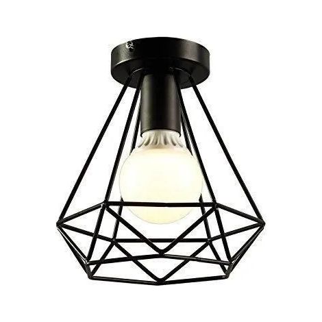 GZ Retro Industrielle Plafonnier en Métal Noir Cage, Carré Fer Lustre suspension luminaire pour couloir,entrée,allée, porche, (1/4)