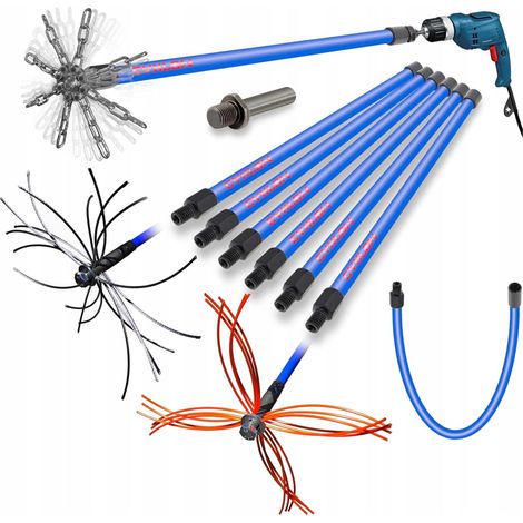 Kit de Ramonage 6m sur Perceuse - Canne Ramonage Rotatif Hérisson Ramonage et Brosse de Ramonage pour Cheminée - Conduit Poêle à Bois Nettoyage Depuis Le Bas (1/5)