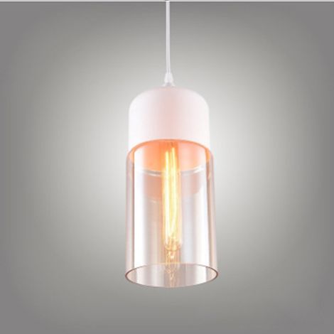 Pendelleuchte Moderne, Hängelampe mit Lampenschirm Braunes Glas, Kronleuchter E27 für Küche Wohnzimmer Schlafzimmer Korridor Weiß - Ø13cm Zylindrisch