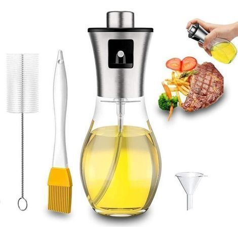 ANNEFLY Flacone spray per olio in acciaio inox e vetro con imbuto e pennello, 200 ml (1/4)
