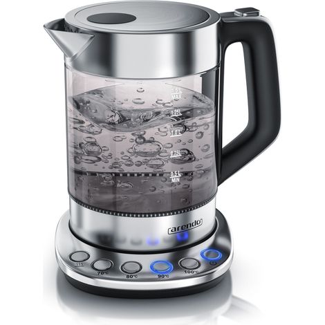 Arendo Wasserkocher 1,5 l, 2200 W, Edelstahl Glas, mit Basisstation & Temperatureinstellung 70°C - 100°C (1/5)