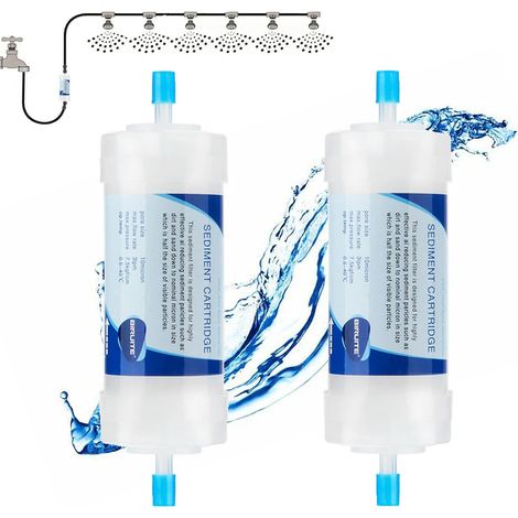 Ortviai Lot de 2 Filtres à Sédiments PP 1/4" (6,4mm) - Pré-filtre à Eau Compact 10 Microns pour Purificateur, Osmoseur et Aquarium - Connexion Rapide Type Tige - Performance 3 LPM