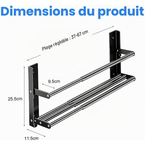 Support Mural pour Chaussures Pliable, 2 Étages à Chaussures Murale, Étagère à Chaussures Métallique Extensible de 37 à 67 cm, Range Chaussures pour Caravanes, Salles de Bains et Couloirs (1/2)