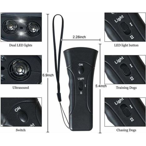 Rnemitery Ultraschall-Hundeabwehrgerät, 3-in-1-Antibellgerät, Zweikanal, Reichweite bis zu 20 m, Trainingsgerät mit LED-Licht (1/4)