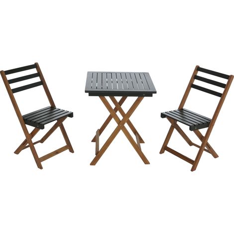 Ensemble HWC-P71, salon de jardin 2 chaises et table, bois d'acacia pliable - vert naturel (1/5)