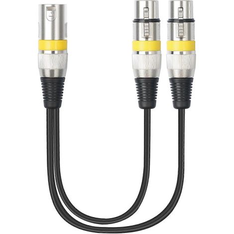 Câble adaptateur audio symétrique pour microphone, 1 connecteur mâle vers 2 connecteurs femelles, compatible avec les haut-parleurs câble audio 3 broches mâle vers 2 femelles, jaune. (1/5)