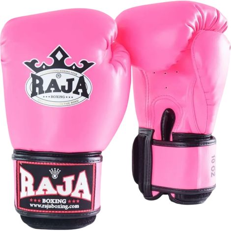 Guantes de boxeo Raja Standard de piel sintética, color rosa, 10 oz. (1/2)