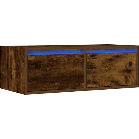 Mueble TV de pared práctico con luces LED 75 x 35 x 25 cm de madera contrachapada roble ahumado 020051322 (1/5)